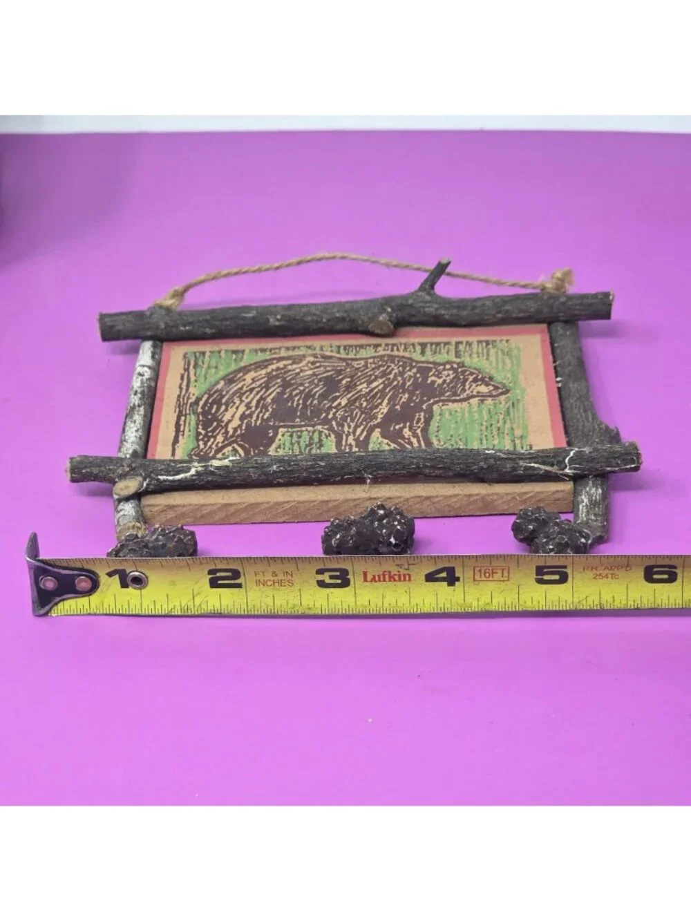 Rustic Wooden Bear‎ Wall Art Pinecone Accents Handmade Decorative Hanging Frame